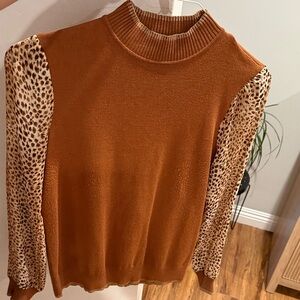 Leopard Sleeve Brown Women's Blouse